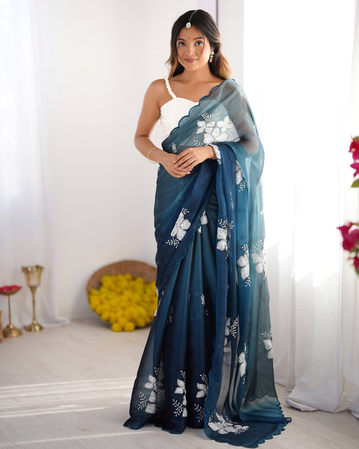Urban Pallu Embroidered Organza Festive Saree