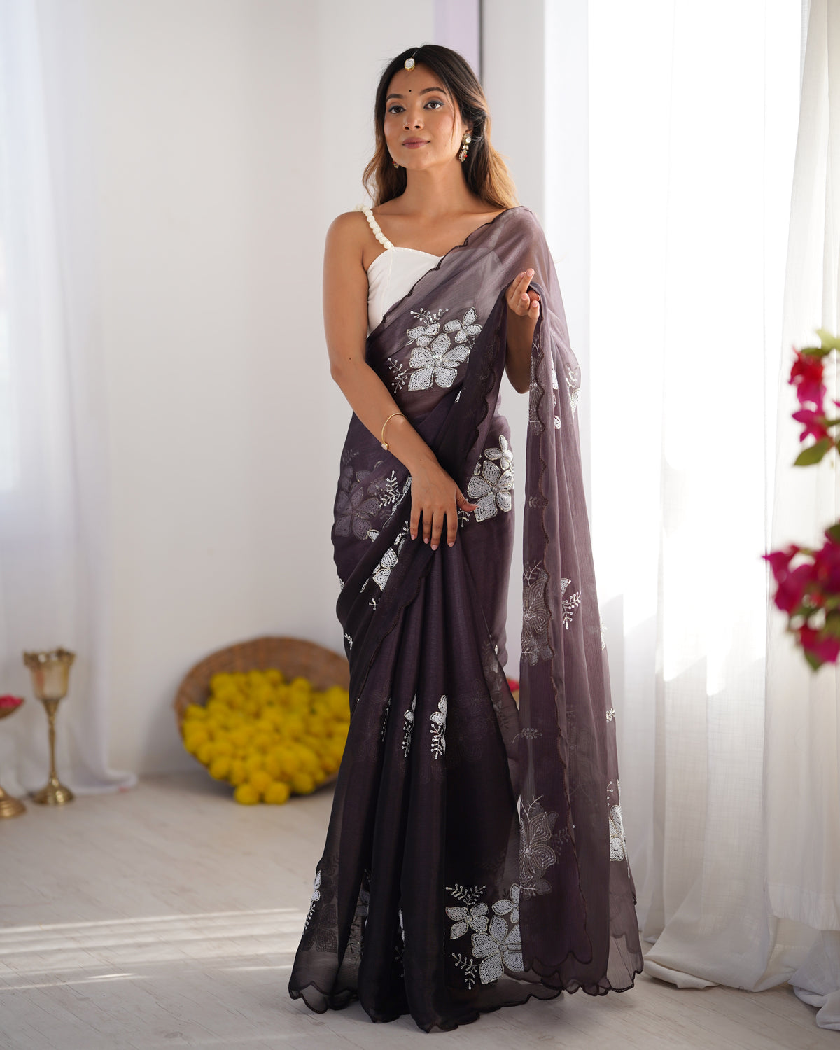 Urban Pallu Embroidered Organza Festive Saree