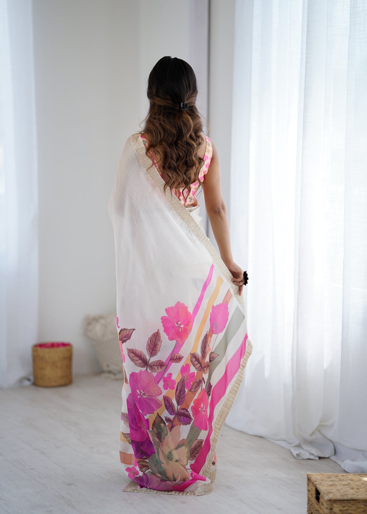 Urban Pallu Solid Organza Festive Saree