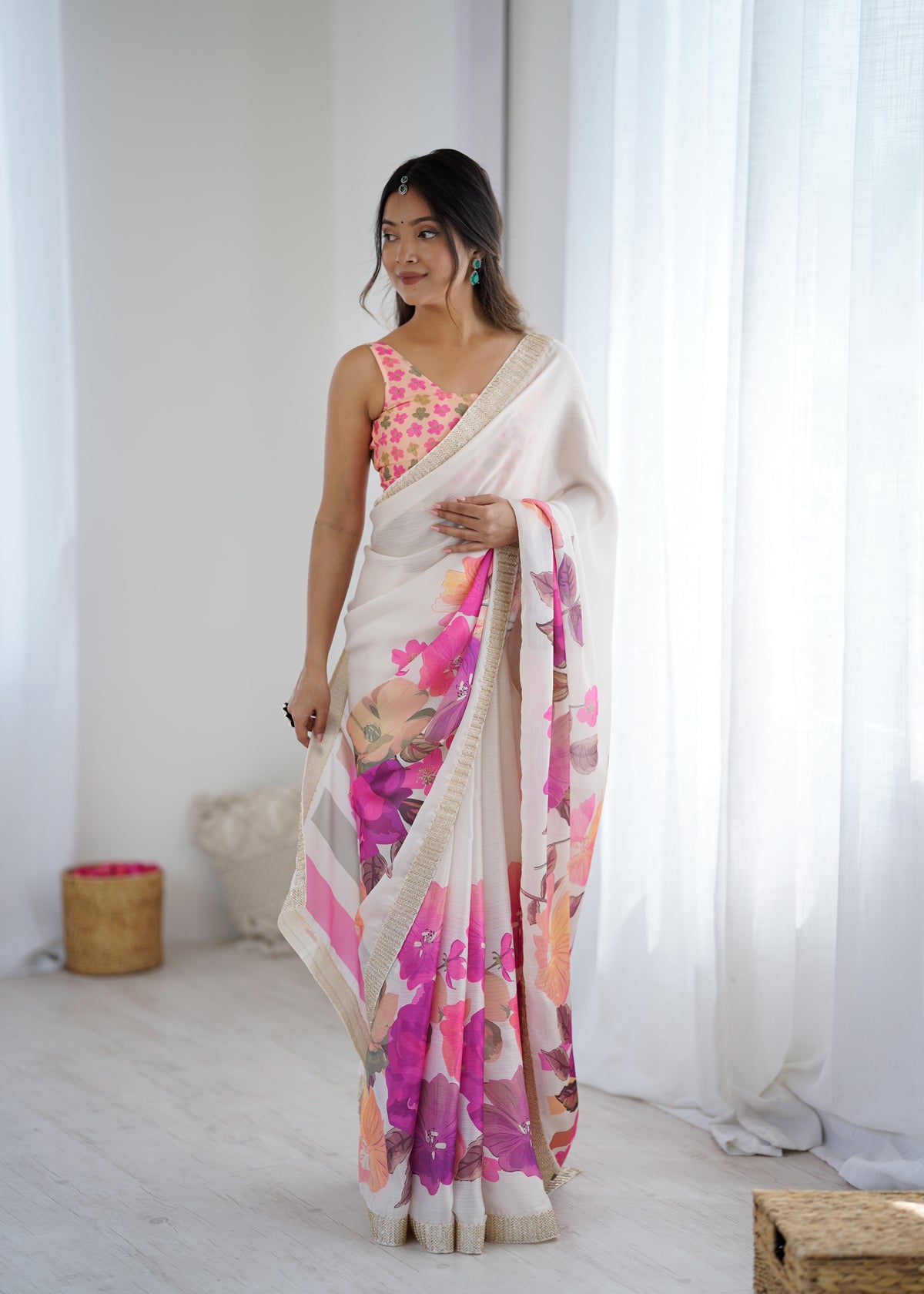 Urban Pallu Solid Organza Festive Saree