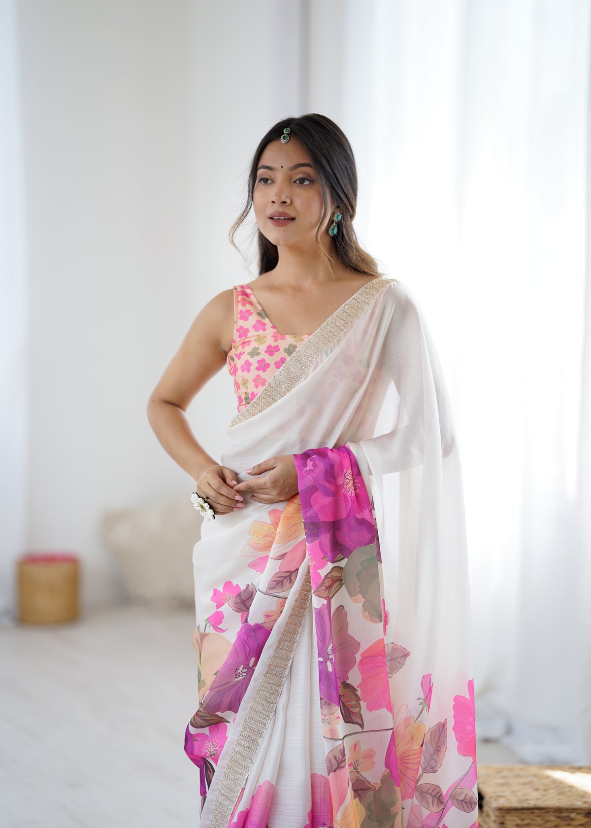 Urban Pallu Solid Organza Festive Saree