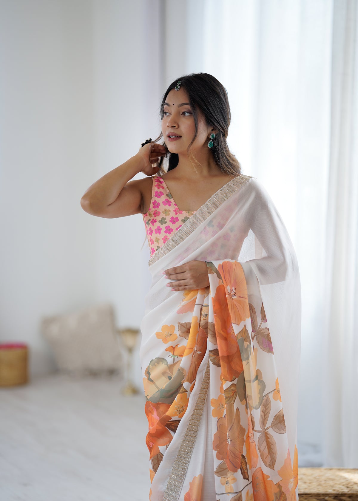 Urban Pallu Solid Organza Festive Saree