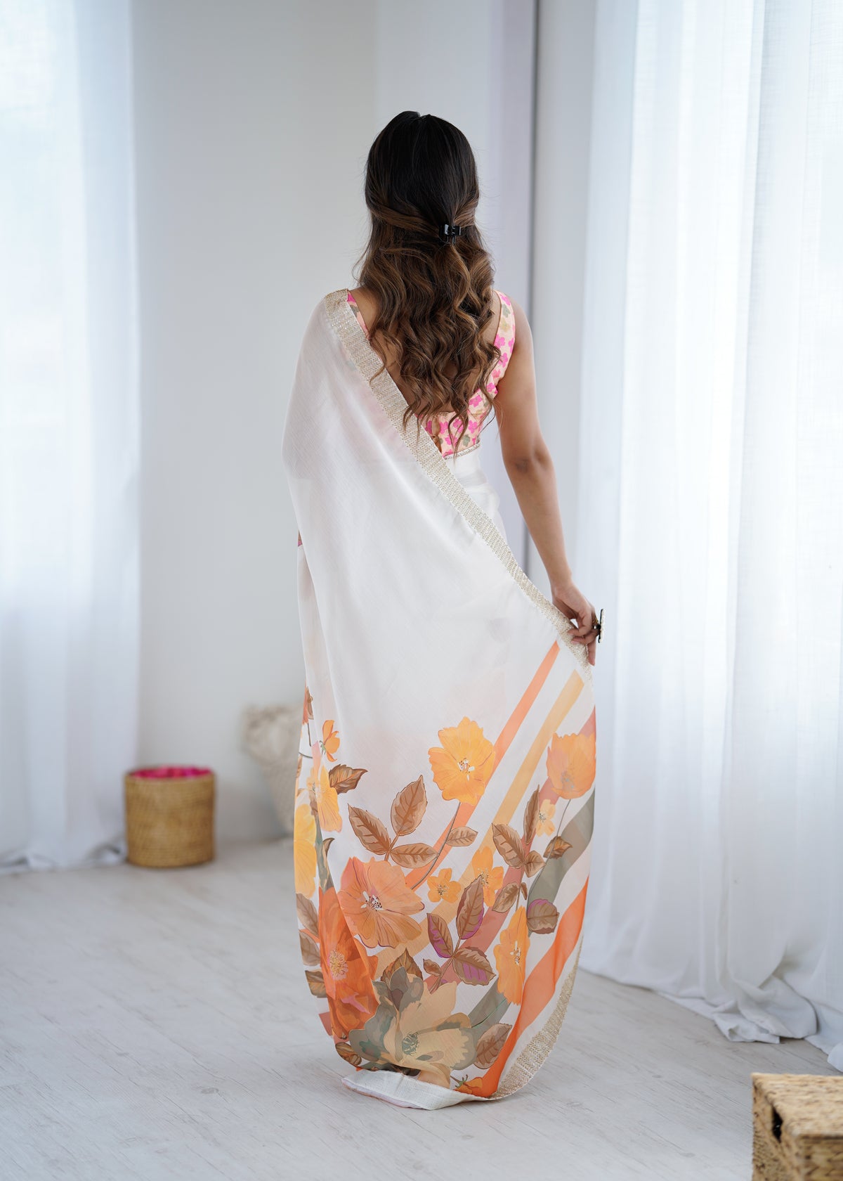 Urban Pallu Solid Organza Festive Saree