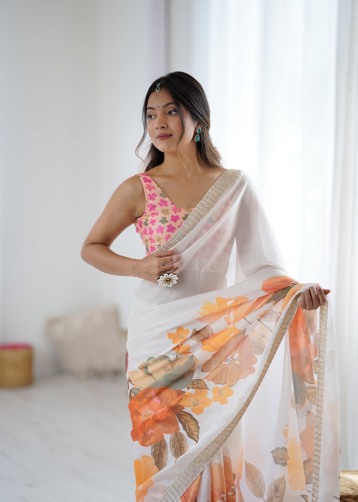 Urban Pallu Solid Organza Festive Saree