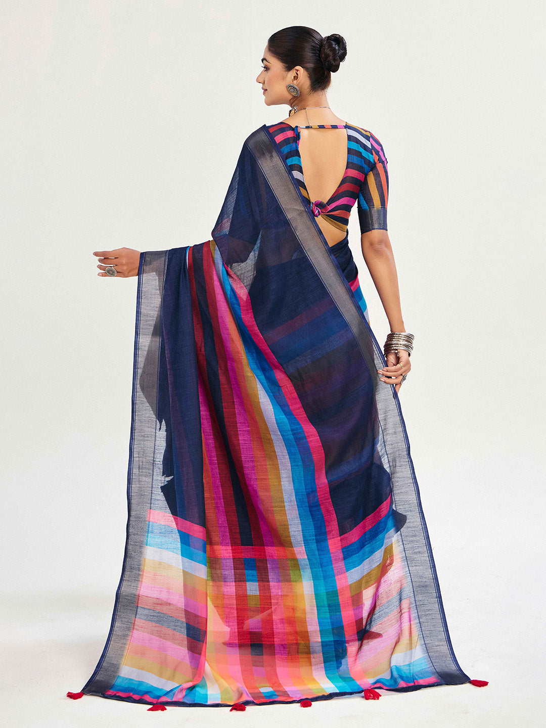 Urban Pallu Striped Silk Blend Fusion Saree