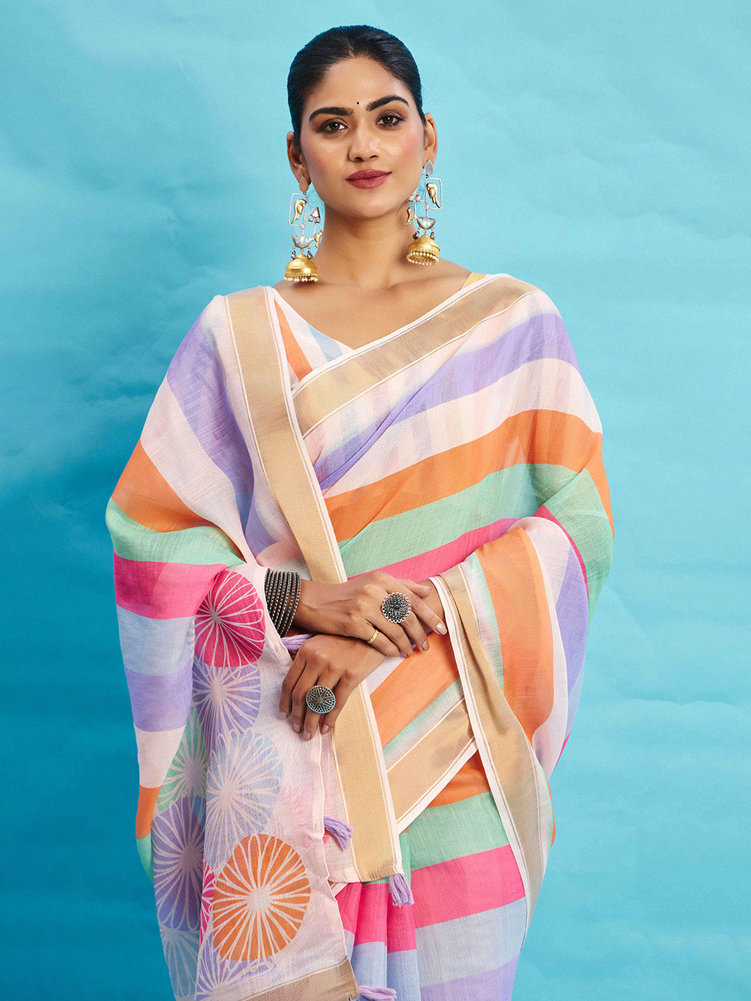 Urban Pallu Striped Silk Blend Fusion Saree