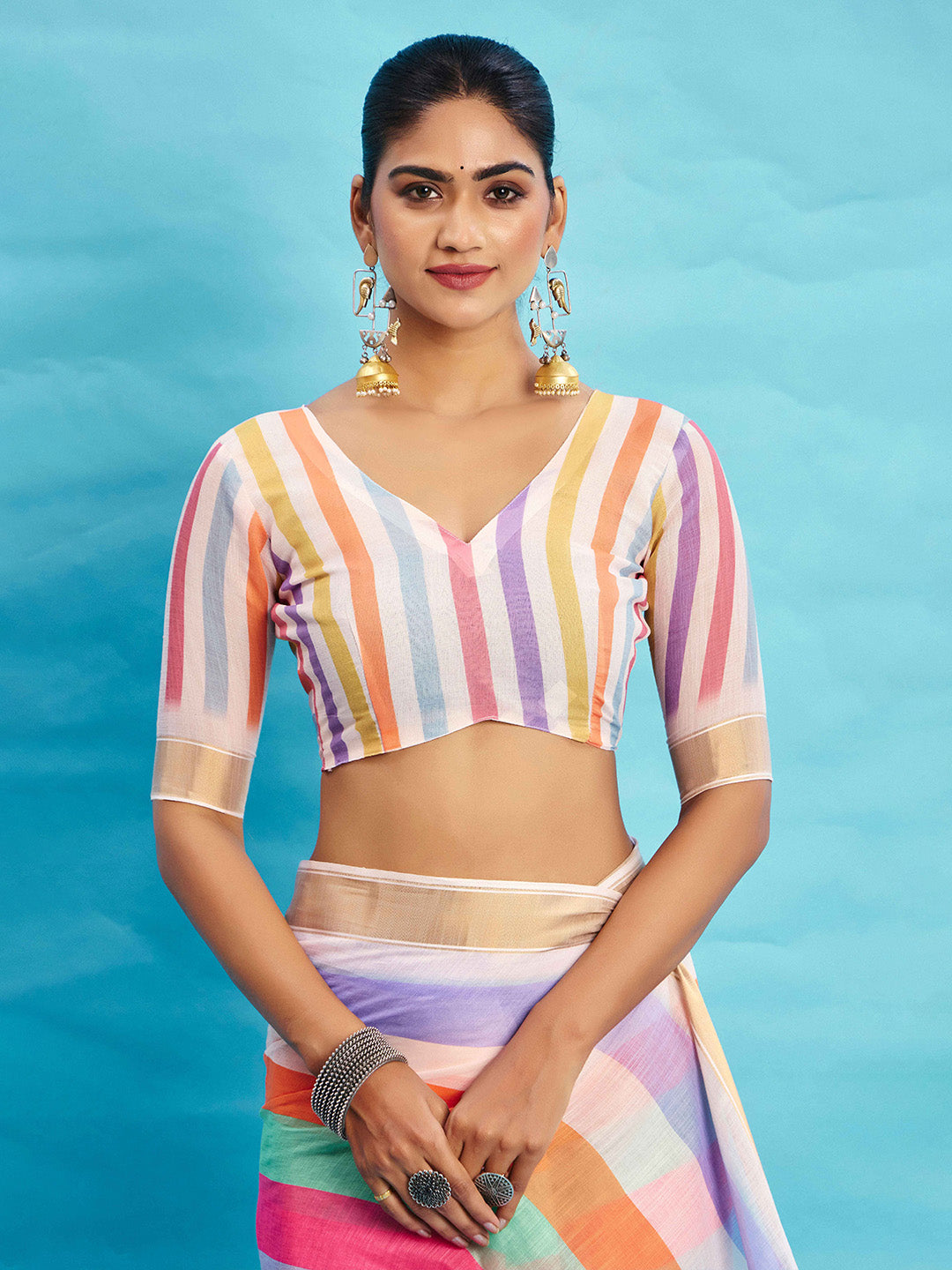Urban Pallu Striped Silk Blend Fusion Saree
