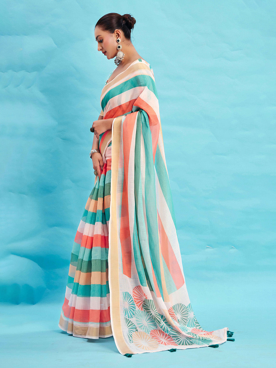 Urban Pallu Striped Silk Blend Fusion Saree