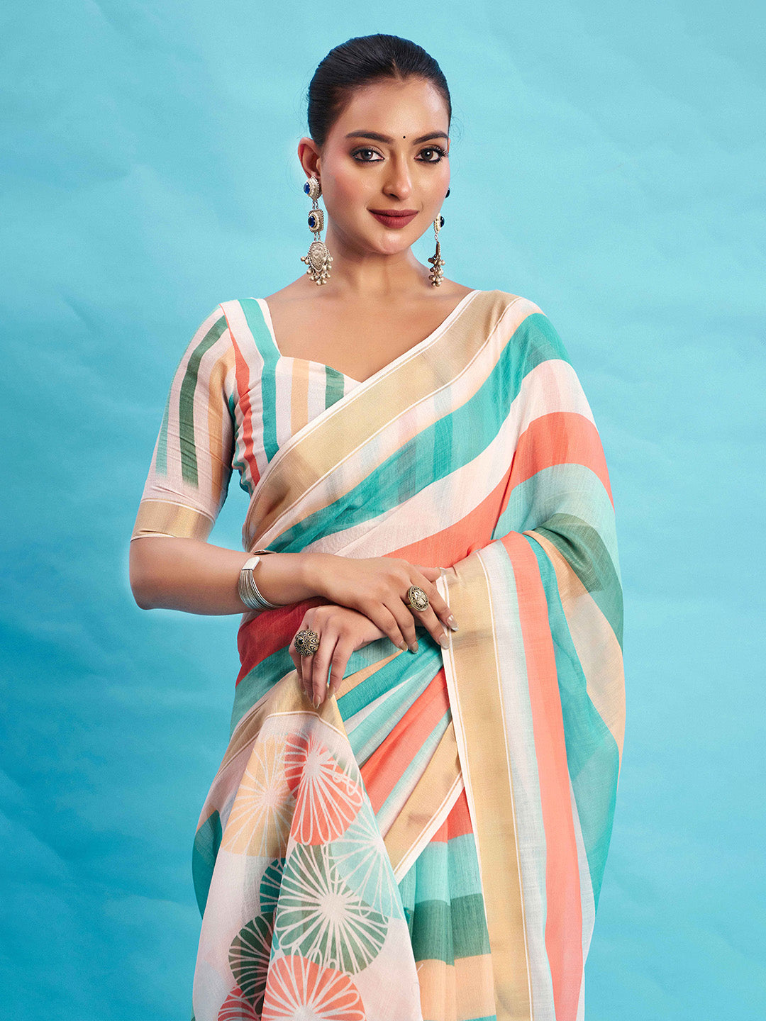 Urban Pallu Striped Silk Blend Fusion Saree