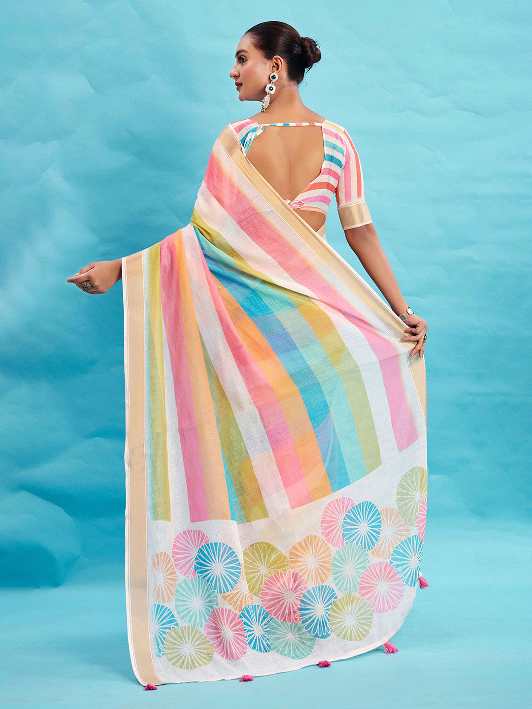Urban Pallu Striped Silk Blend Fusion Saree