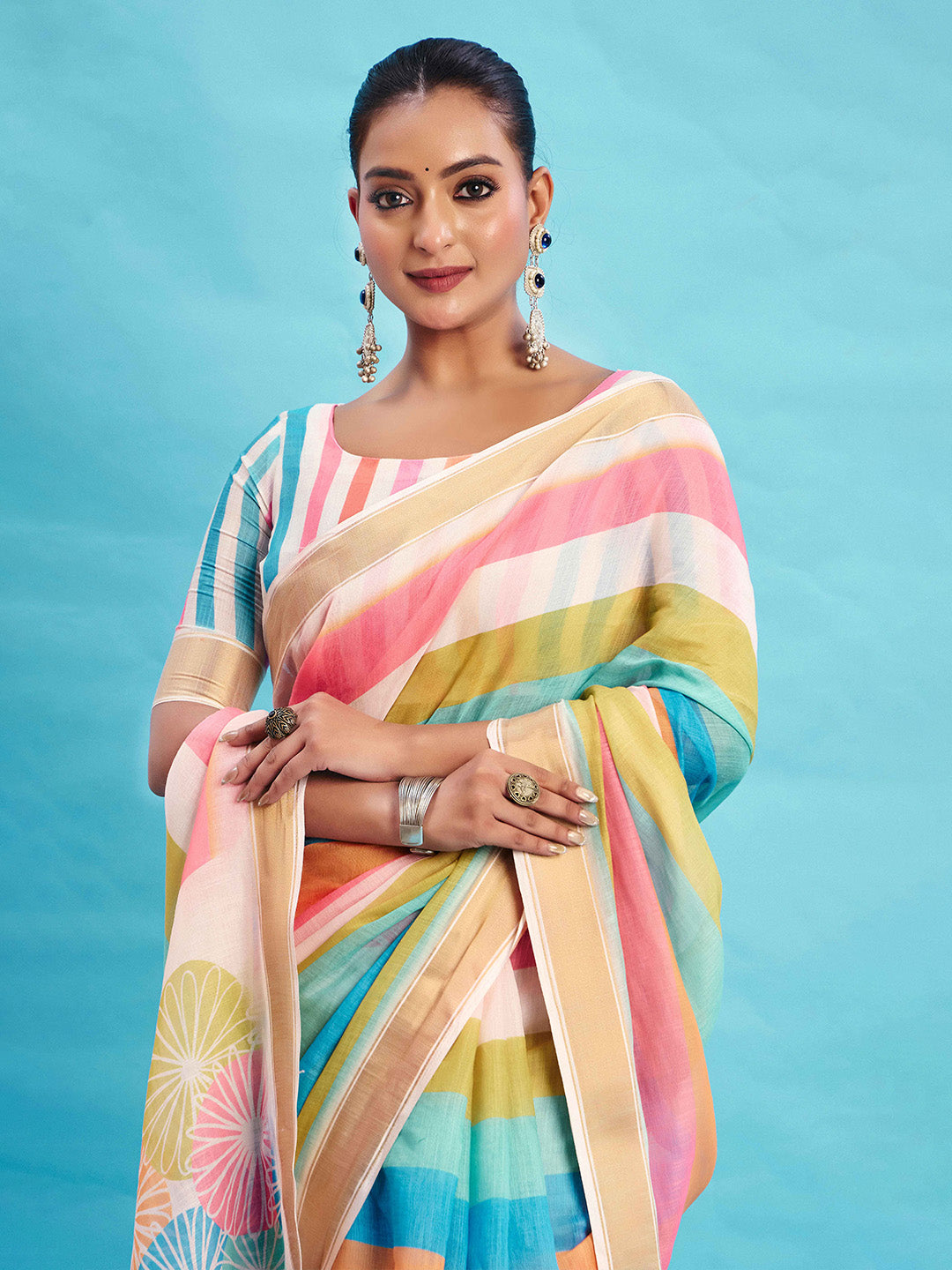 Urban Pallu Striped Silk Blend Fusion Saree