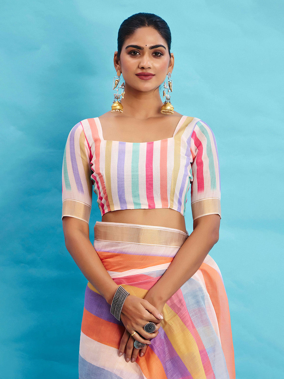 Urban Pallu Striped Silk Blend Fusion Saree