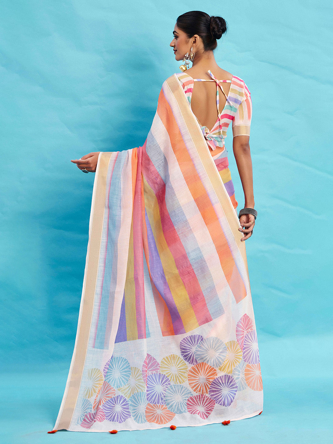 Urban Pallu Striped Silk Blend Fusion Saree