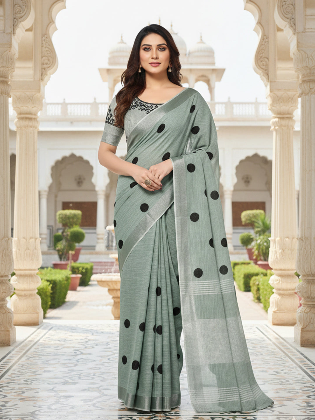 Urban Pallu Floral Sequinned Silk Blend Fusion Saree