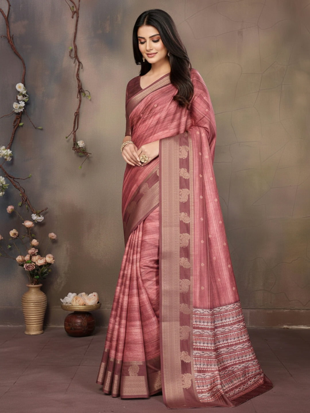 Urban Pallu Floral Sequinned Silk Blend Fusion Saree