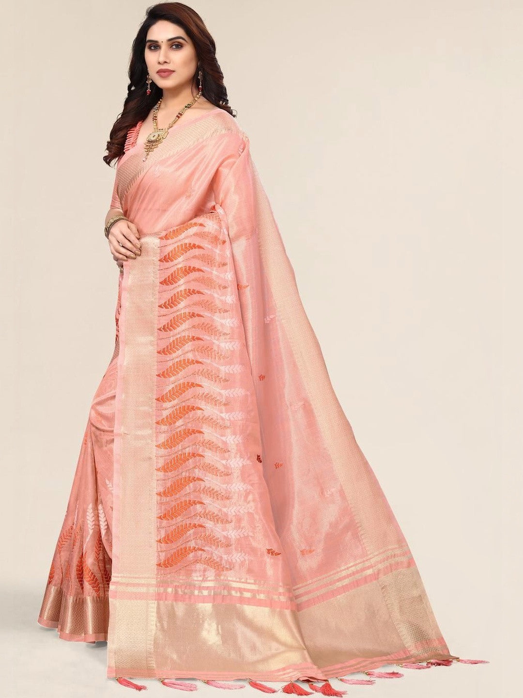 Urban Pallu Floral Sequinned Silk Blend Fusion Saree