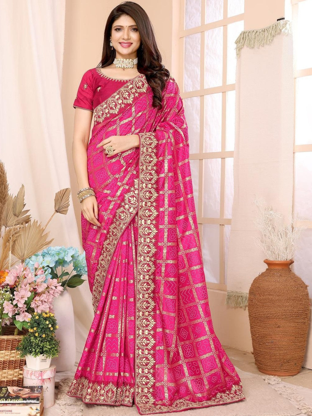 Urban Pallu Floral Sequinned Silk Blend Fusion Saree