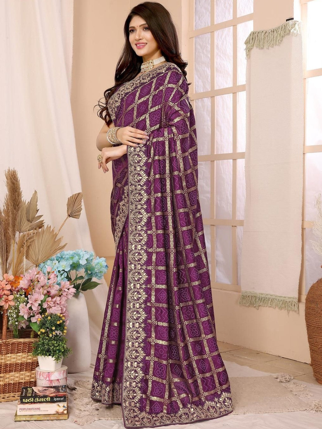 Urban Pallu Floral Sequinned Silk Blend Fusion Saree