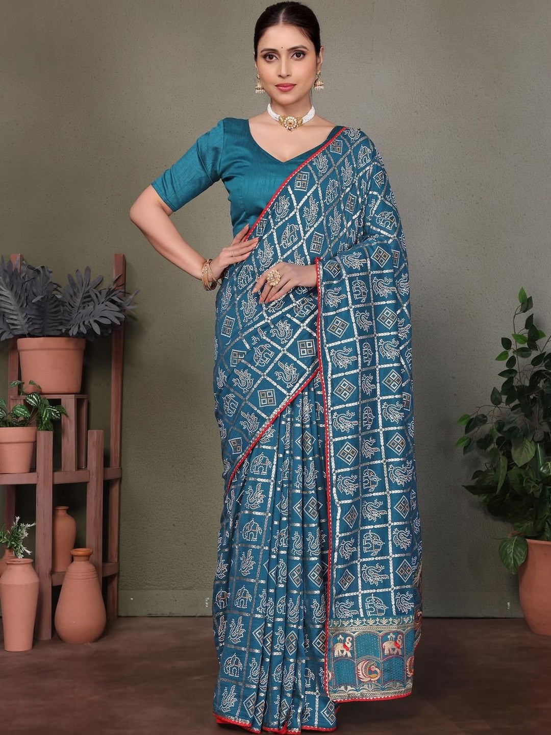 Urban Pallu Floral Sequinned Silk Blend Fusion Saree