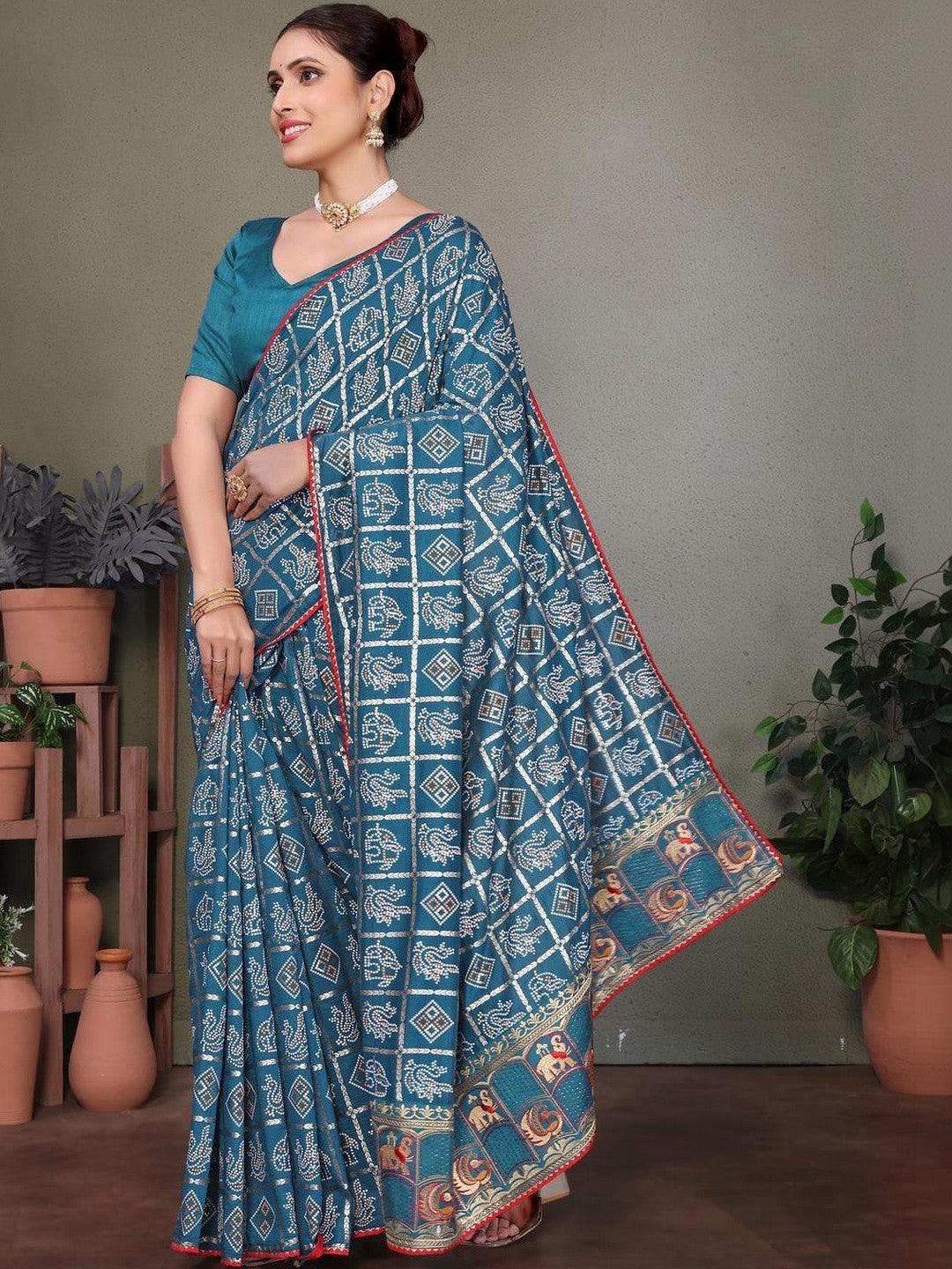 Urban Pallu Floral Sequinned Silk Blend Fusion Saree