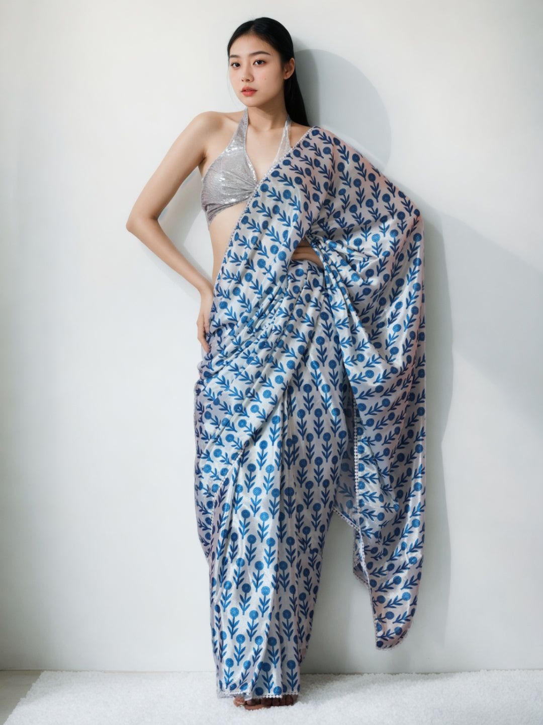 Urban Pallu Woven Design Silk Blend Fusion Saree