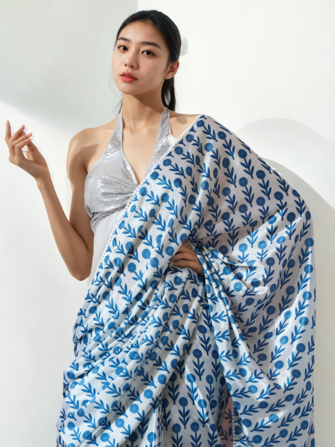 Urban Pallu Woven Design Silk Blend Fusion Saree