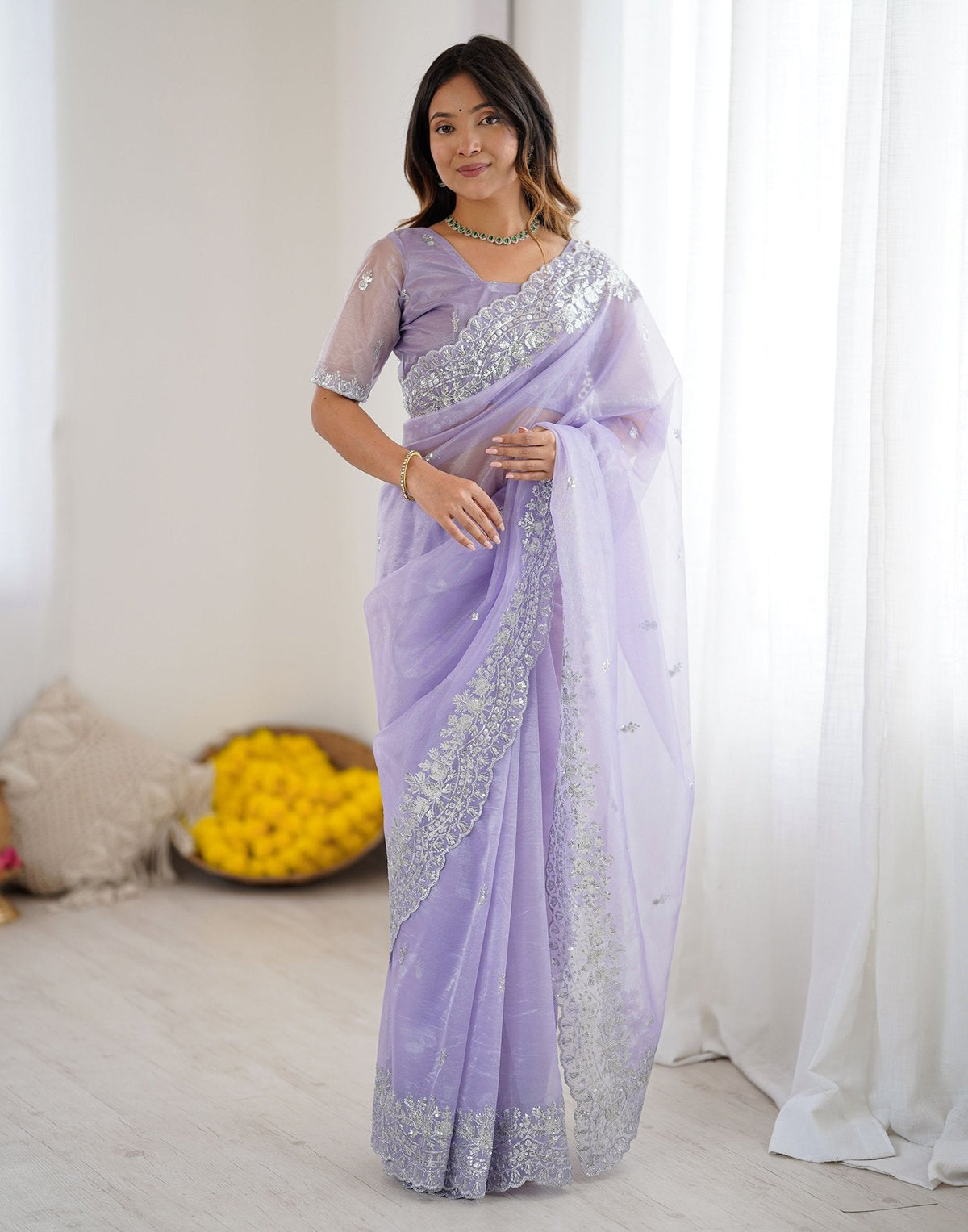 Urban Pallu Embroidered Organza Festive Saree