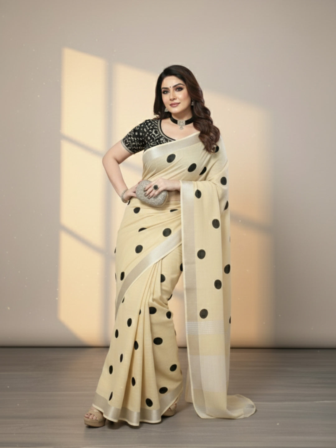 Urban Pallu Floral Sequinned Silk Blend Fusion Saree