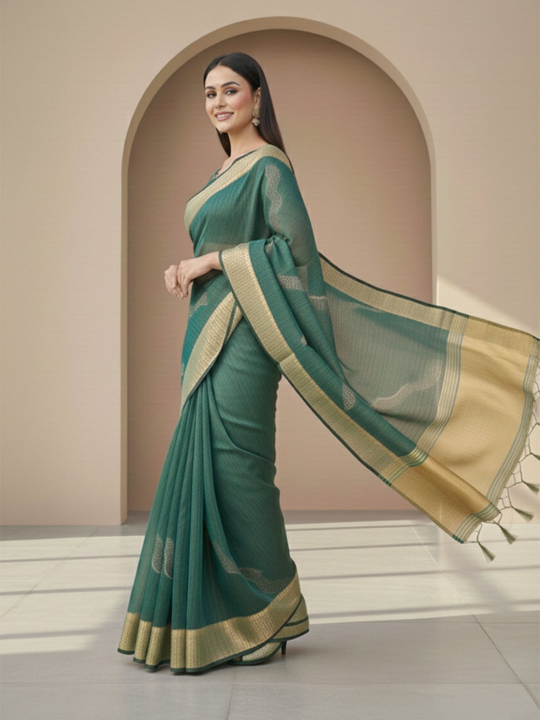 Urban Pallu Floral Sequinned Silk Blend Fusion Saree