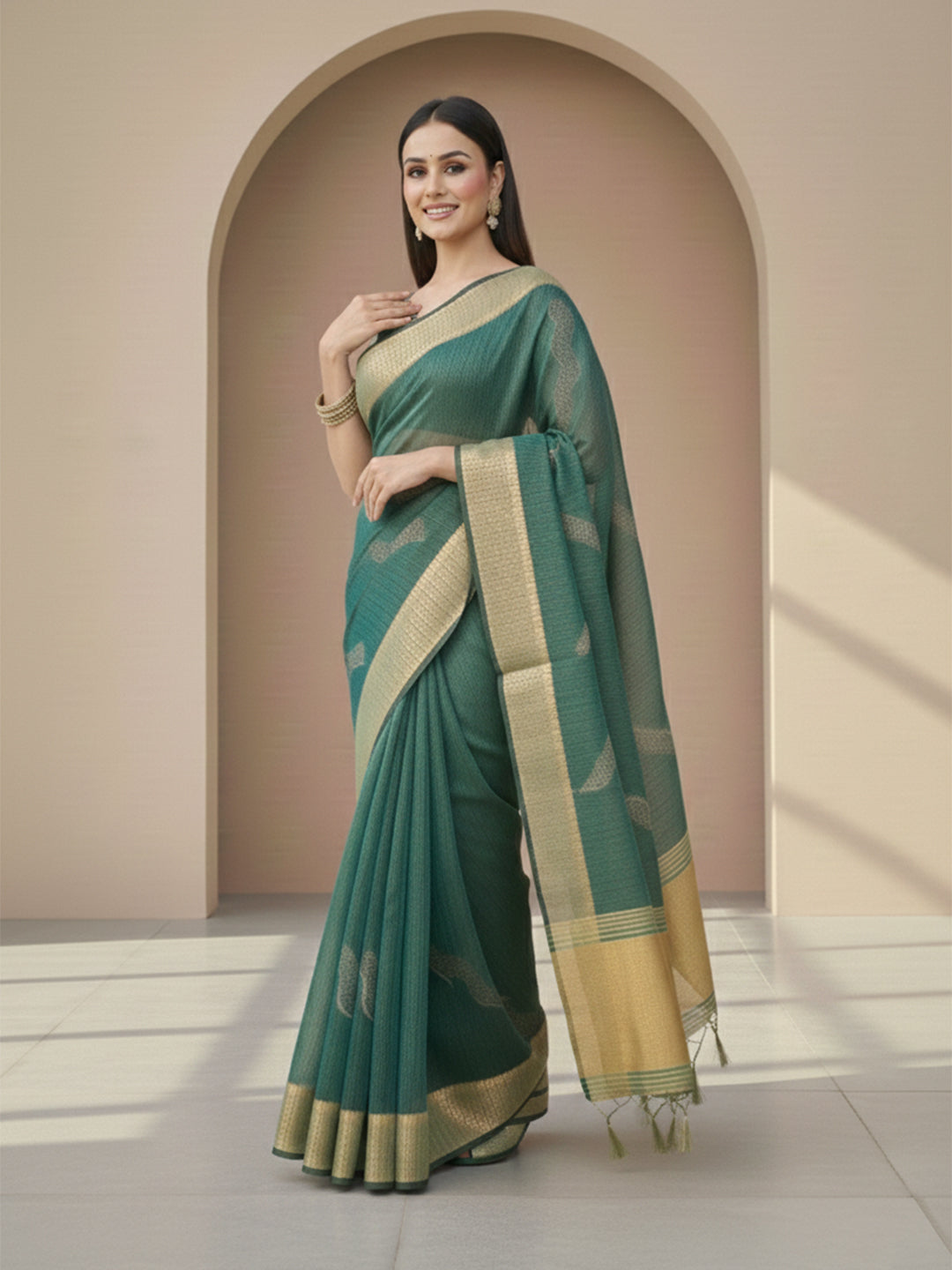 Urban Pallu Floral Sequinned Silk Blend Fusion Saree