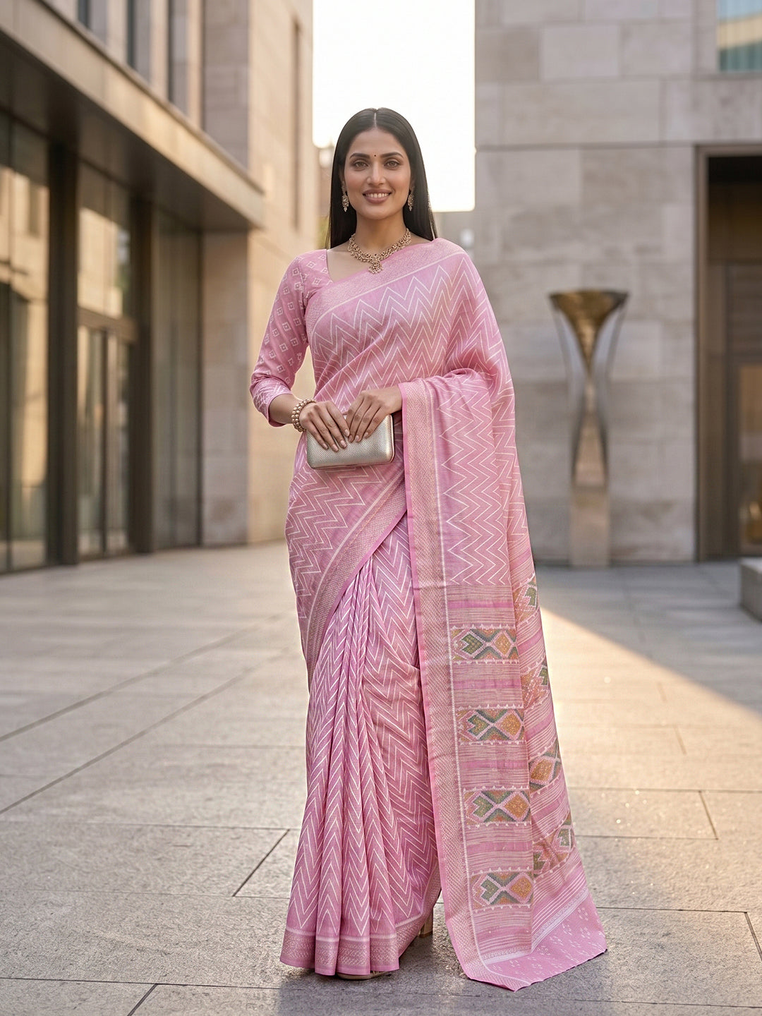 Urban Pallu Printed Silk Blend Festive Saree
