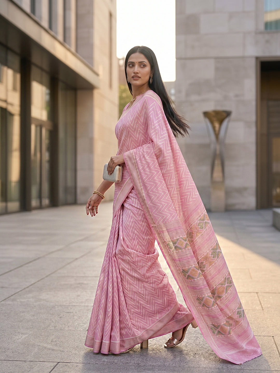Urban Pallu Printed Silk Blend Festive Saree