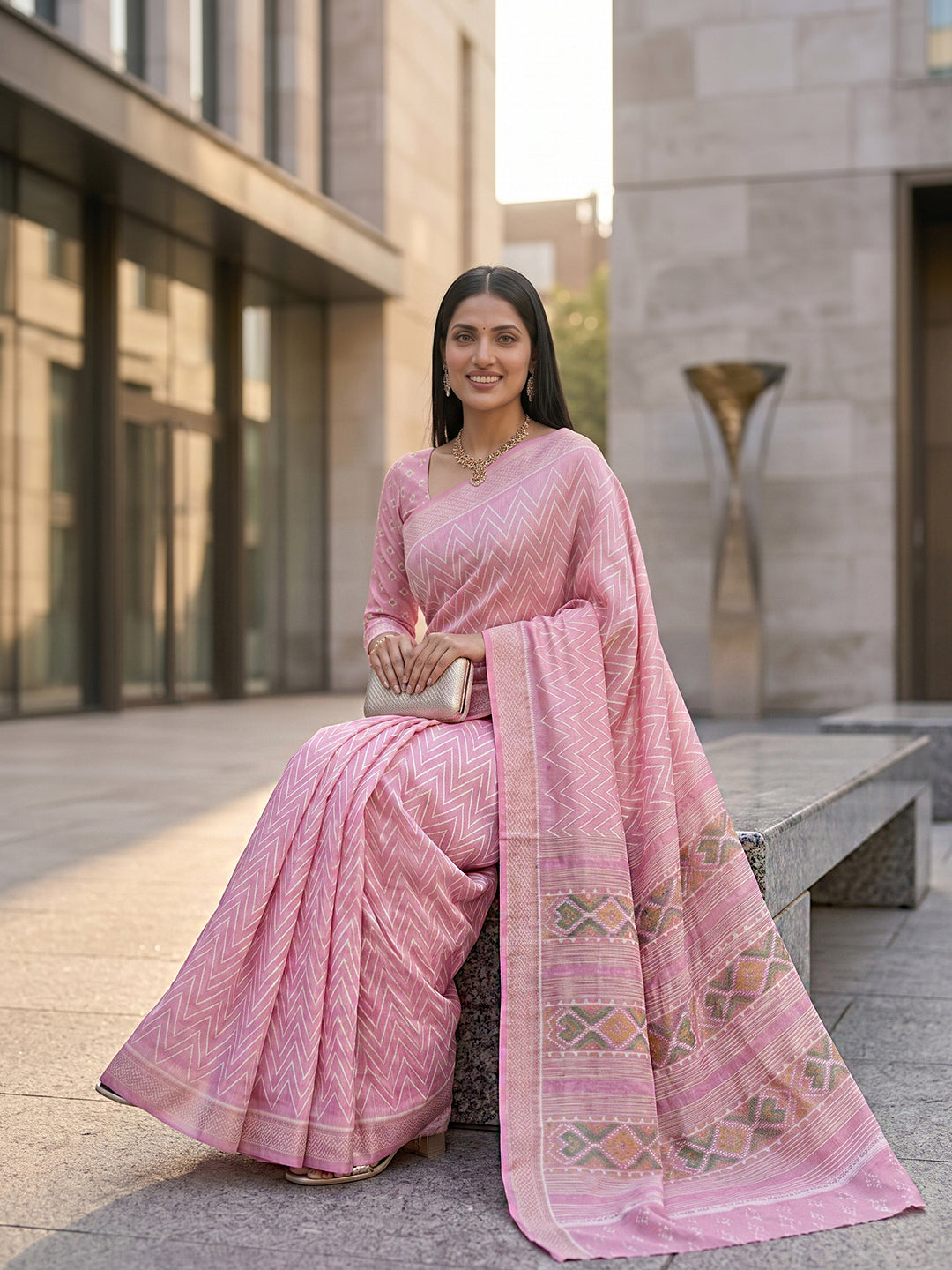 Urban Pallu Printed Silk Blend Festive Saree