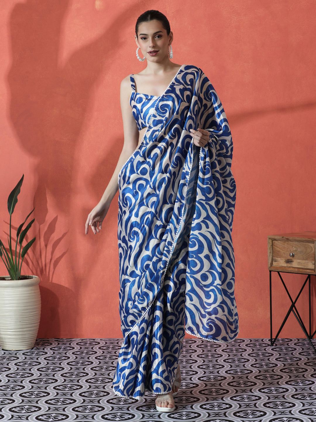 Urban Pallu Beads and Stones Silk Blend Designer Saree