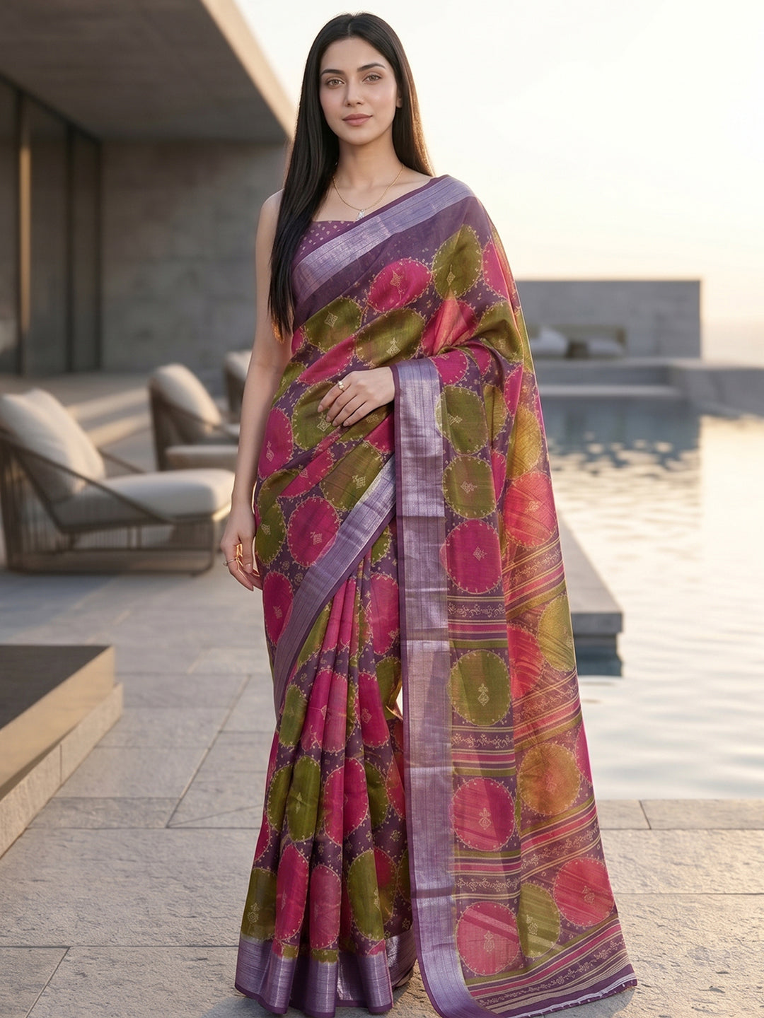 Urban Pallu Printed Silk Blend Festive Saree