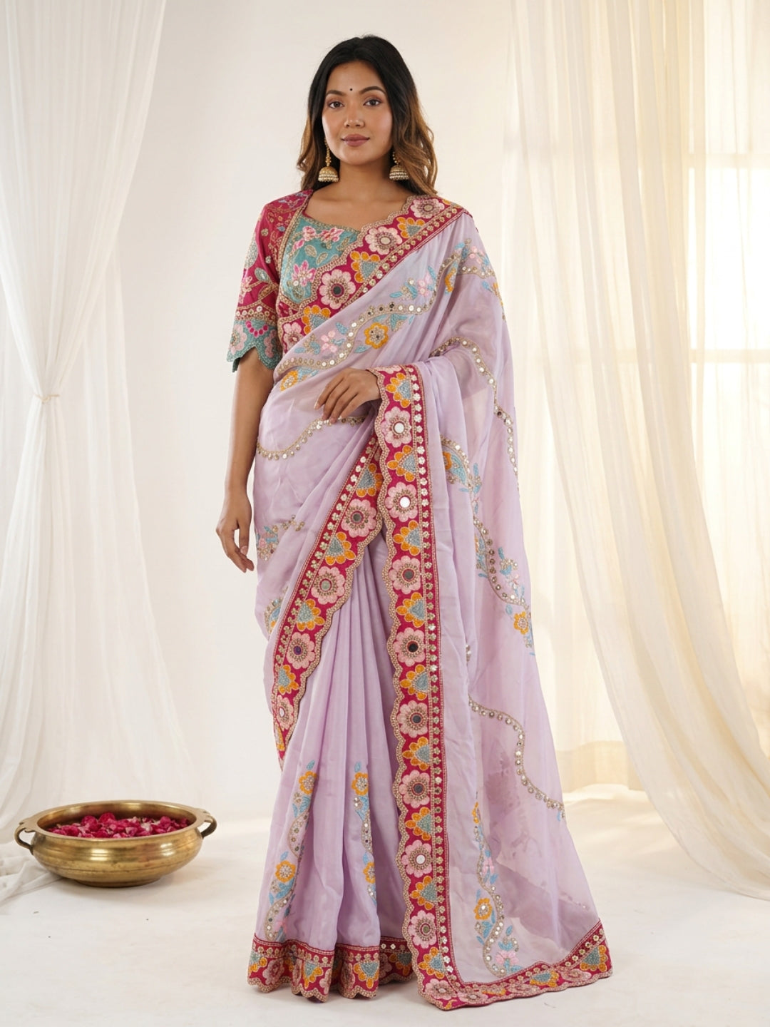 Urban Pallu Embroidered Silk Blend Festive Saree