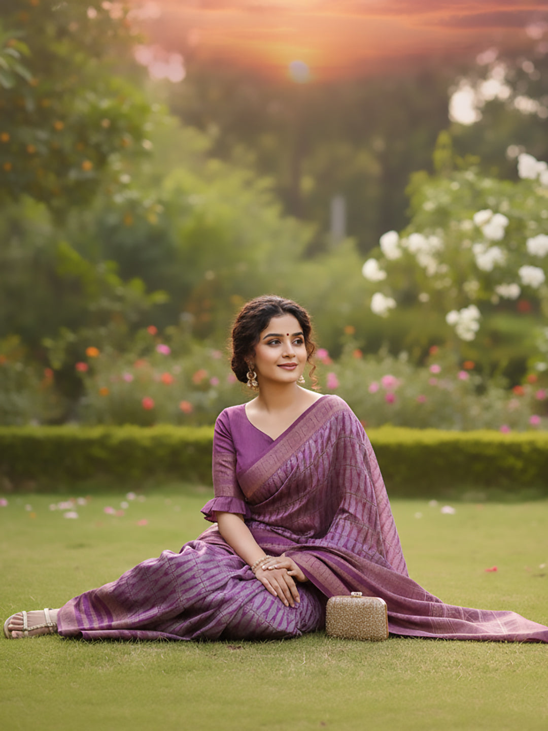 Urban Pallu Floral Sequinned Silk Blend Fusion Saree