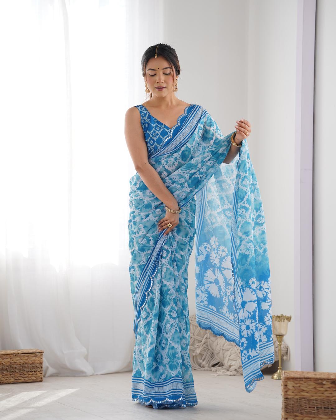 Urban Pallu Tie and Dye Mirror Work Silk Blend Saree
