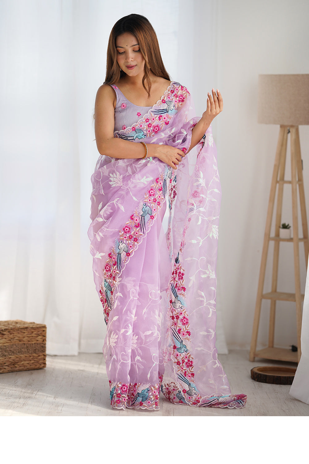 Urban Pallu Solid Organza Festive Saree