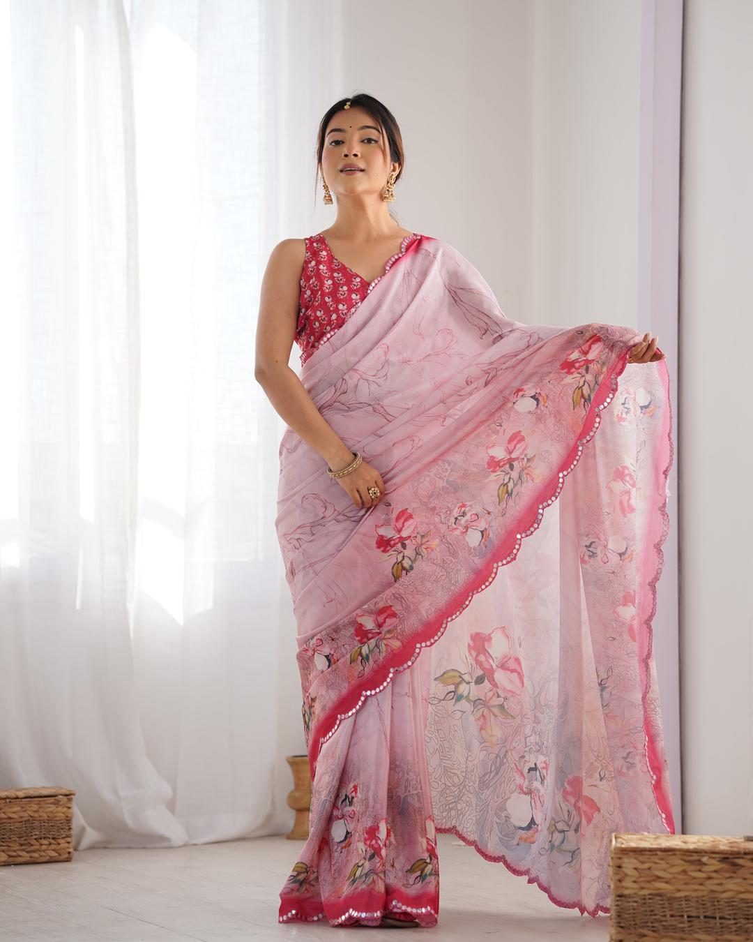 Urban Pallu Floral Sequinned Silk Blend Saree