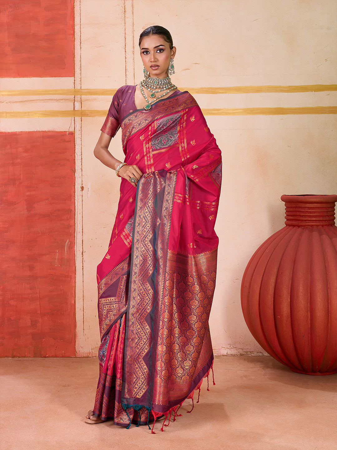 Urban Pallu Striped Silk Cotton Work Saree