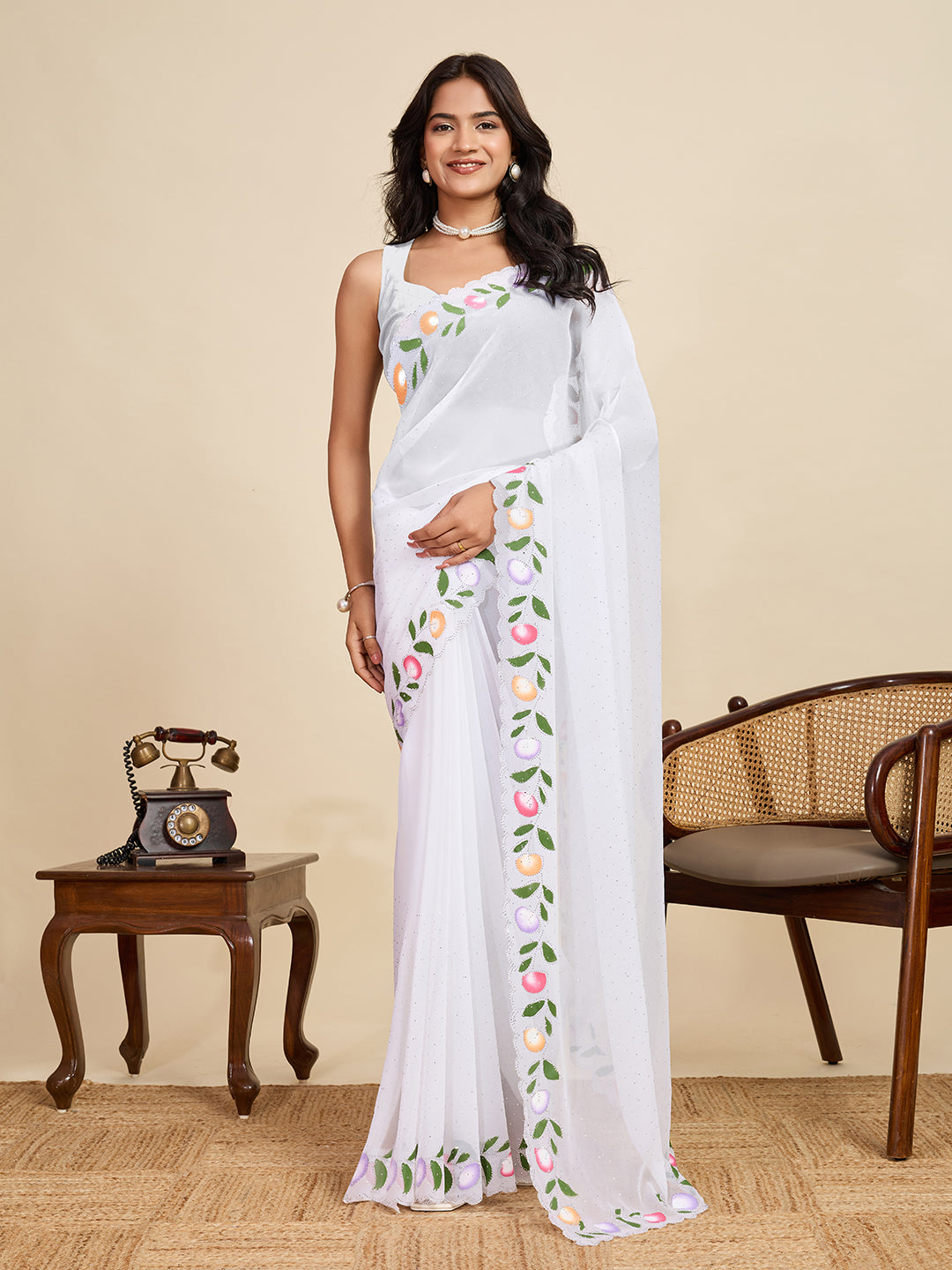 Urban Pallu Floral Sequinned Silk Blend Fusion Saree