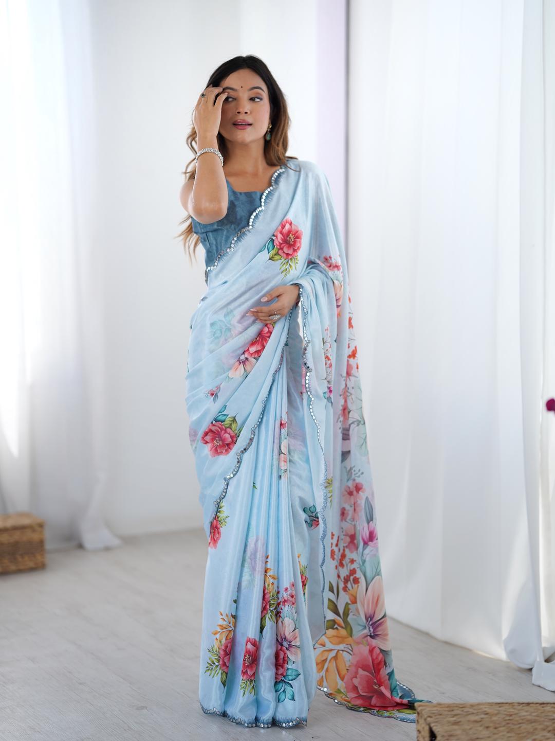 Urban Pallu Floral Sequinned Silk Blend Saree