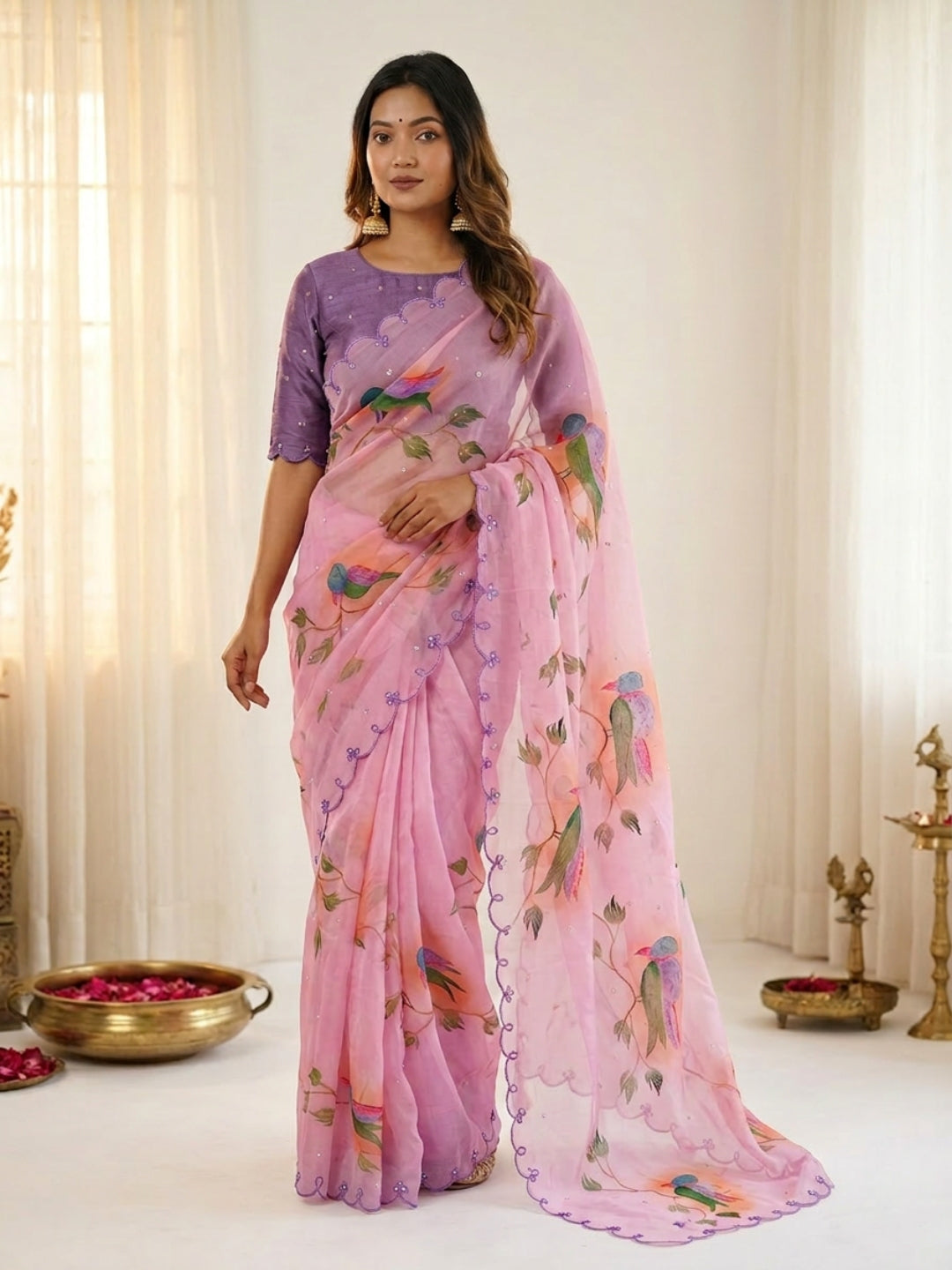Urban Pallu Printed Organza Festive Saree