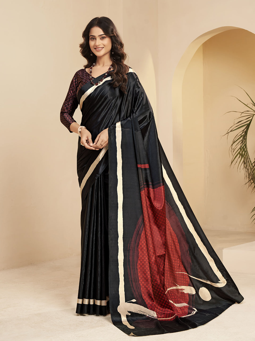 Urban Pallu Printed Poly Silk Work Saree