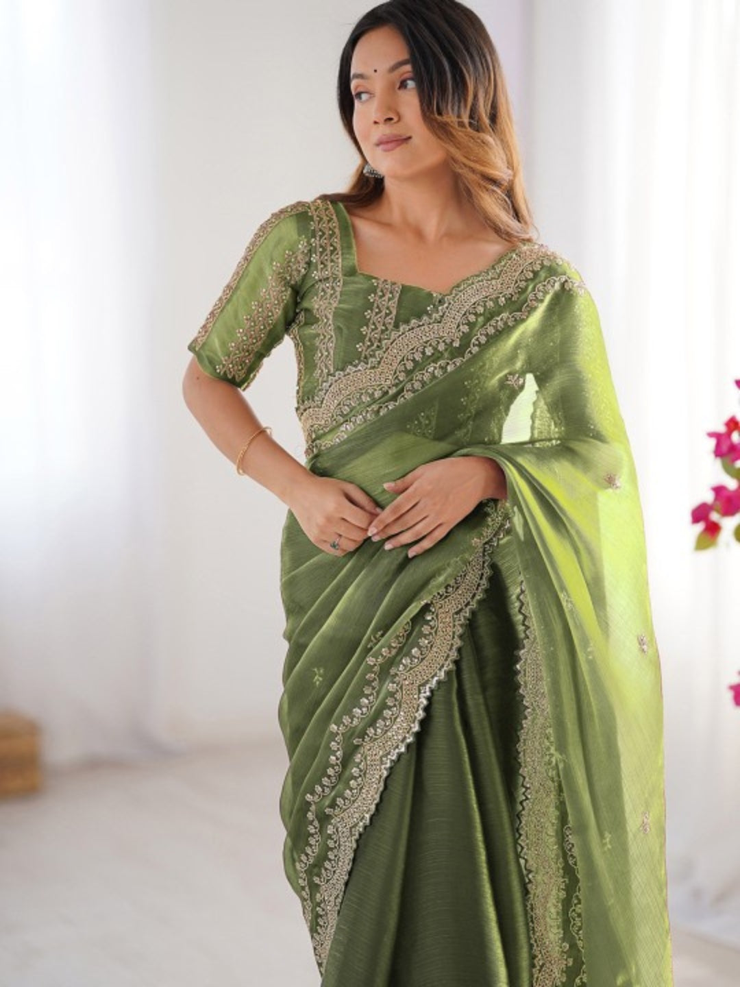 Urban Pallu Embroidered Organza Festive Saree