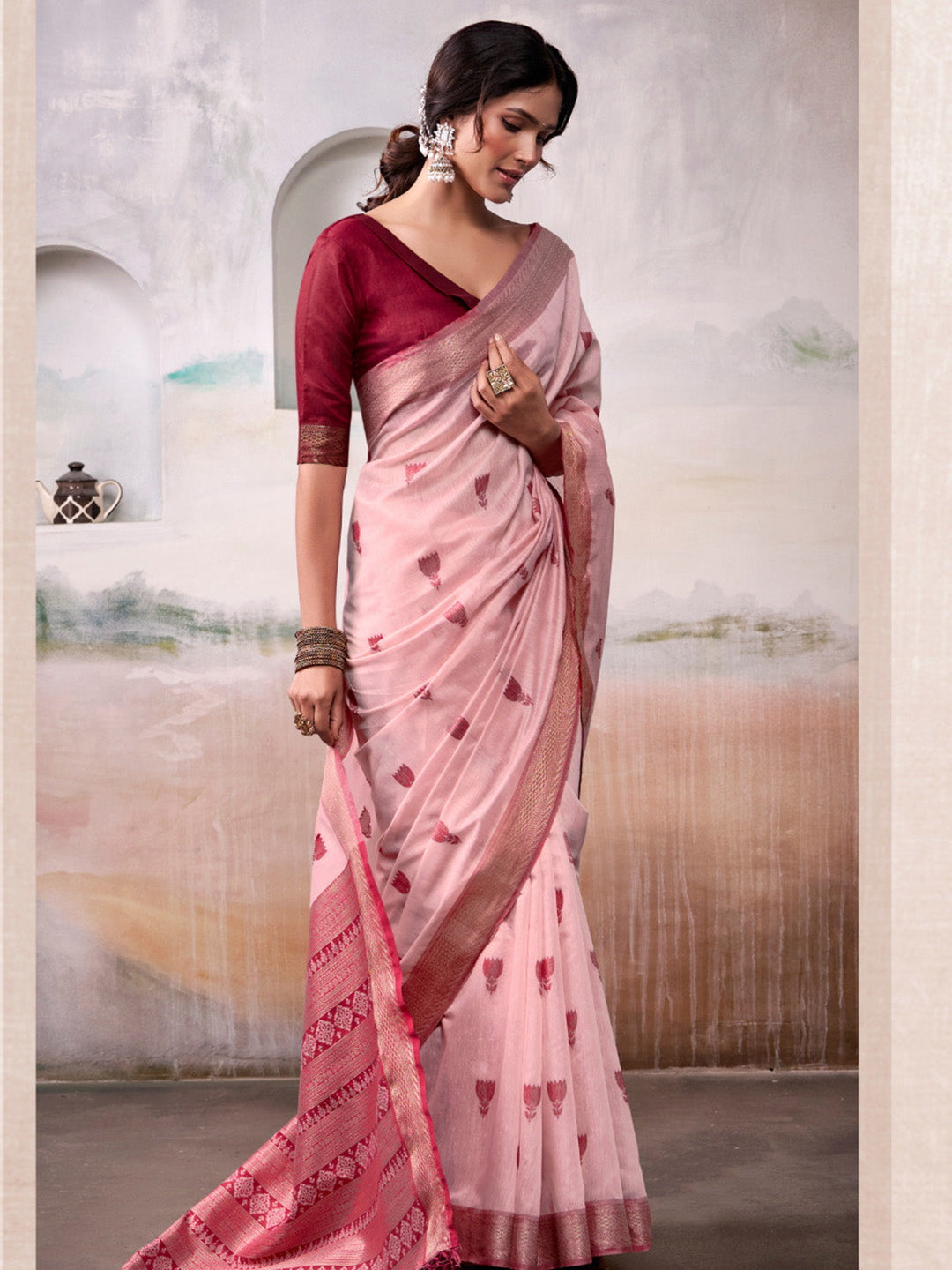 Urban Pallu Woven Design Cotton Blend Daily Saree