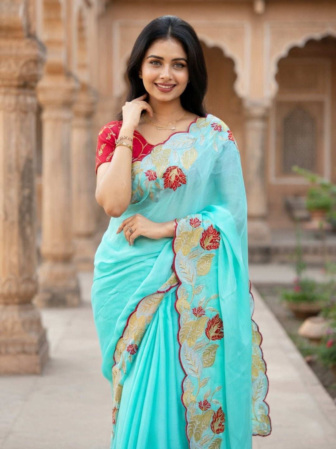 Urban Pallu Woven Design Poly Chiffon Traditional Saree
