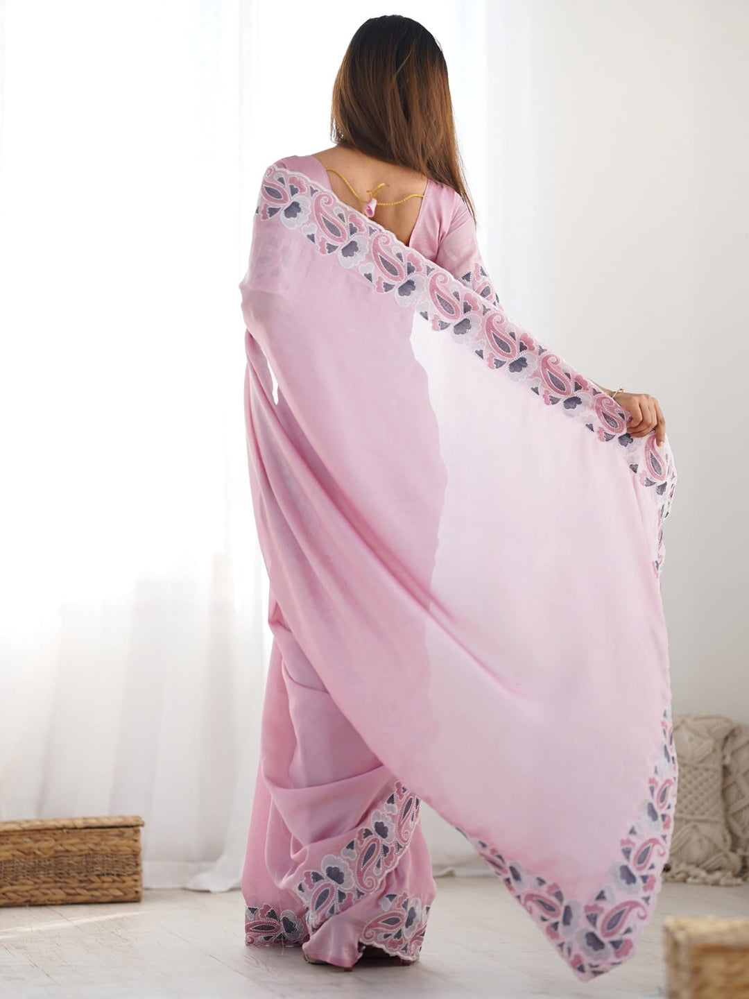 Urban Pallu Embroidered Poly Georgette Festive Saree
