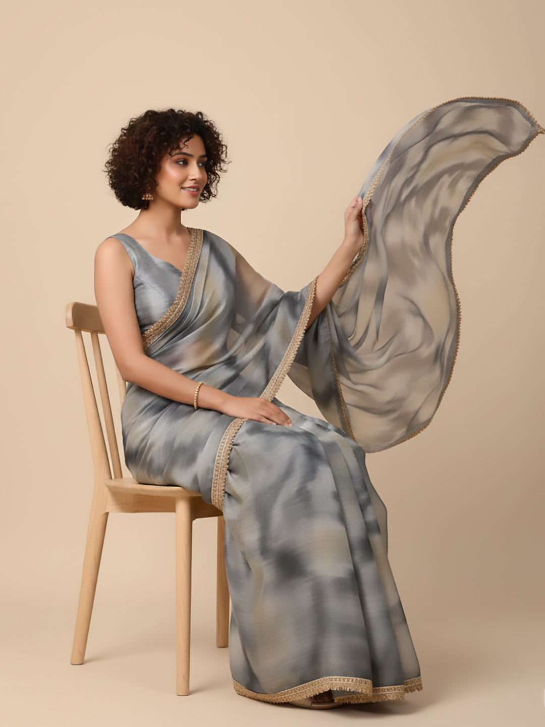 Urban Pallu Floral Sequinned Silk Blend Fusion Saree
